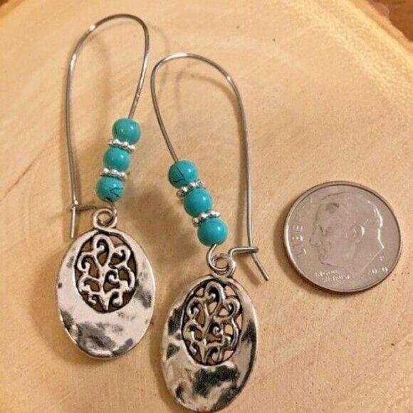 Oval Beaded Dangle Earrings - Picture 9 of 10
